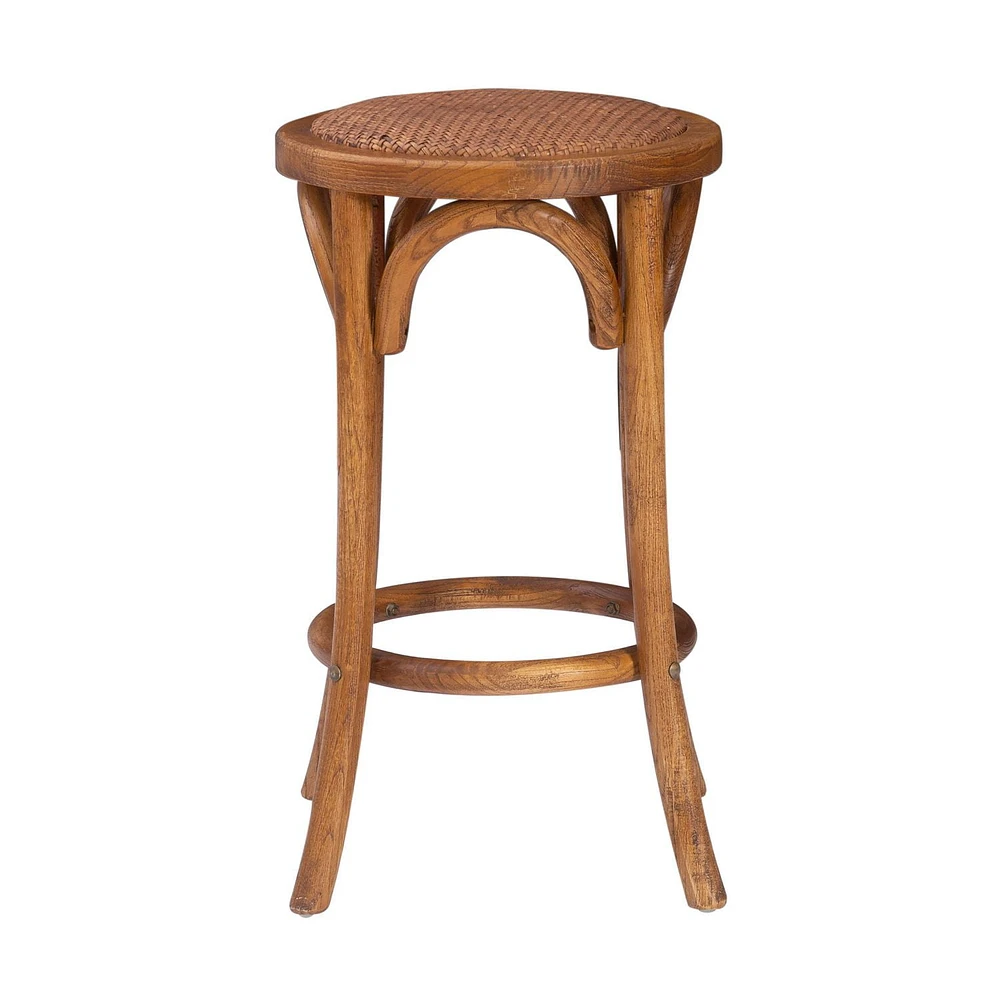 Whit Rattan Seat Backless Counter Stool, Walnut