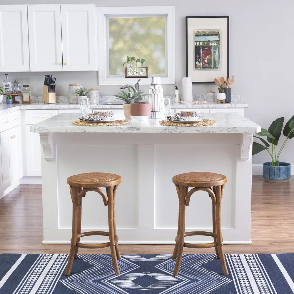 Whit Rattan Seat Backless Counter Stool, Walnut