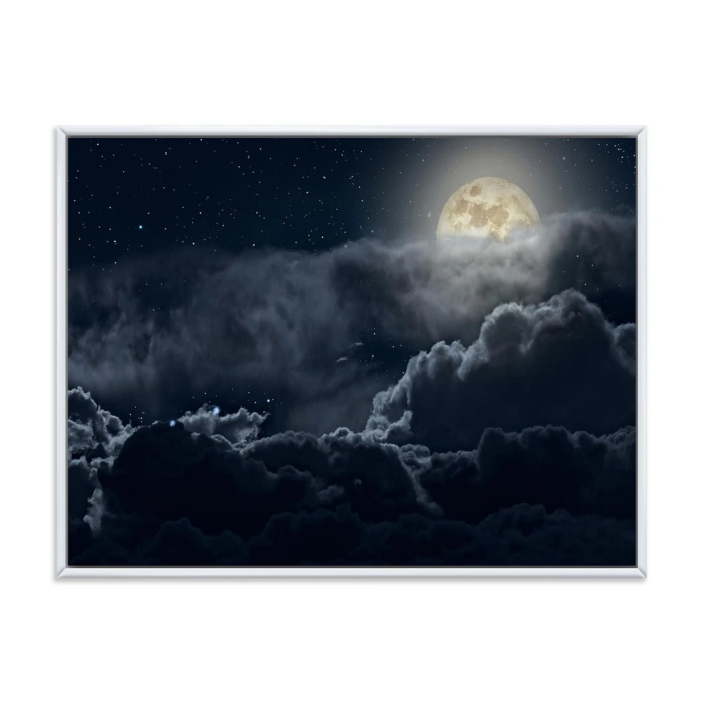 Designart Cloudy Full Moon Night FLOAT FRAME WALL ART