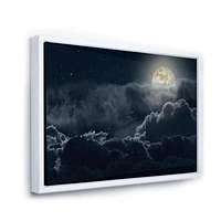 Designart Cloudy Full Moon Night FLOAT FRAME WALL ART