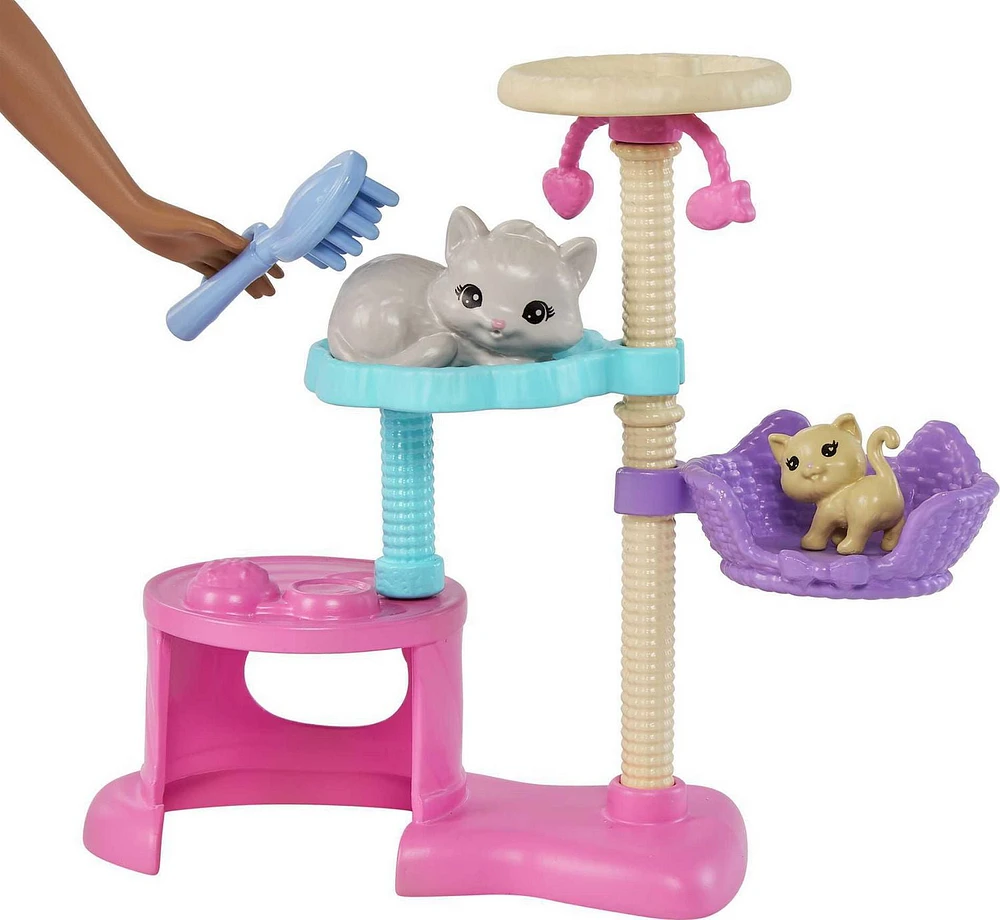 ​Barbie Kitty Condo Doll and Pets Playset with Barbie Doll (Brunette), 1 Cat, 4 Kittens, Cat Tree & Accessories, Ages 3+