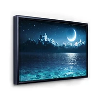 Designart Romantic Moon Over Deep Blue Sea I FLOAT FRAME WALL ART