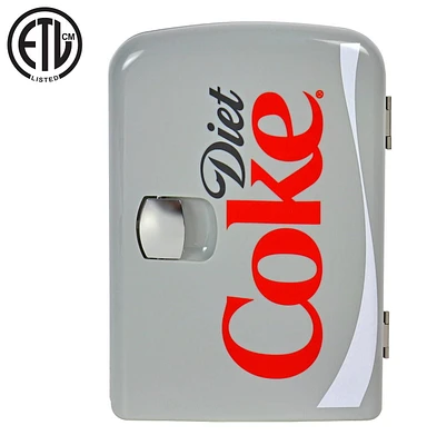 Coca-Cola Diet Coke 4L Mini Fridge, Portable 6 Can Compact Refrigerator for Travel, Home, Office- Gray