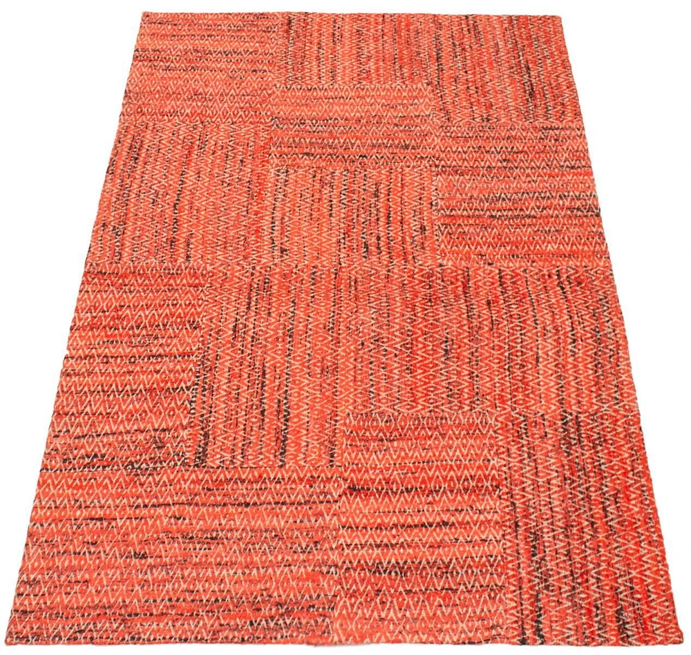 ECARPETGALLERY 4'8" x 6'5" Contemporary Collage Handmade Area Rug for Living Room, Dining Room and Bedroom in Red