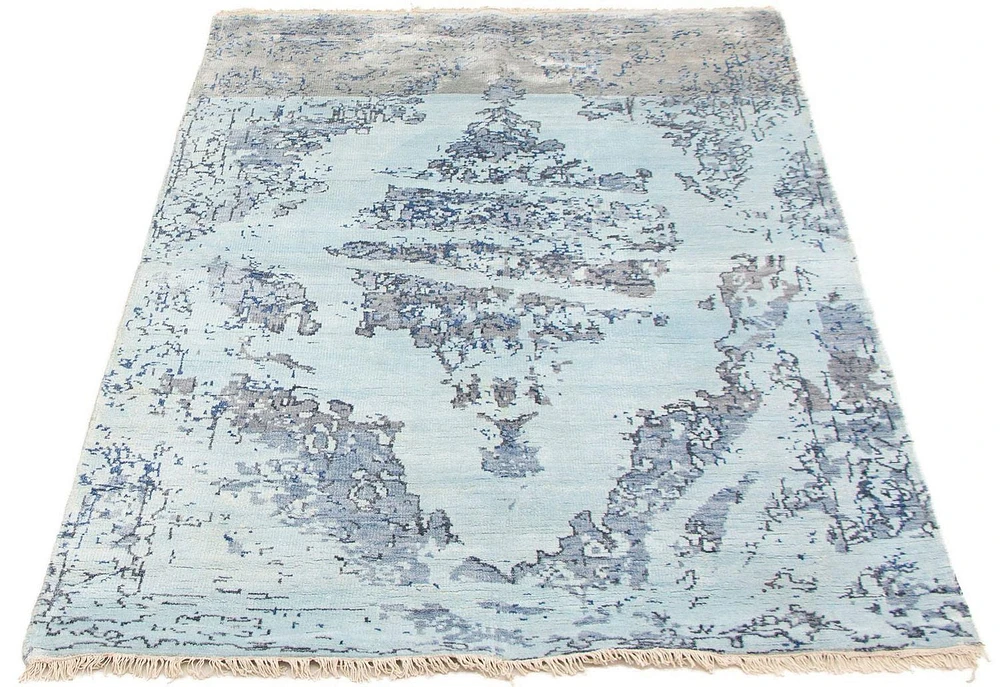 ECARPETGALLERY 5'2" x 7'7" Contemporary Jules Oushak Hand-knotted Area Rug for Living Room, Dining Room and Bedroom in Blue