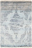 ECARPETGALLERY 5'2" x 7'7" Contemporary Jules Oushak Hand-knotted Area Rug for Living Room, Dining Room and Bedroom in Blue