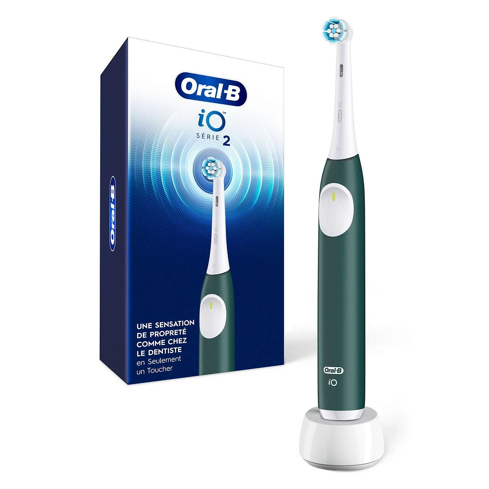 Oral-B iO Series 2 Rechargeable Electric Powered Toothbrush, Forest Green withentle Care Brush Head - Automatic Pressure Sensor to Protect Gums - 3 Modes - 2 Min Timer