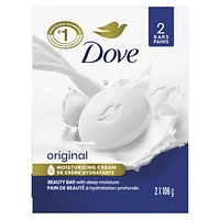 Pain de Beauté nettoyant doux pour la peau et hydratant pour un soin cutané doux Dove Original conçu avec 1/4 de crème hydratante, 106g (Paquet de 2 unités)