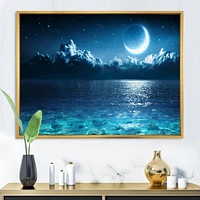 Designart Romantic Moon Over Deep Blue Sea I FLOAT FRAME WALL ART