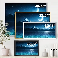 Designart Romantic Moon Over Deep Blue Sea I FLOAT FRAME WALL ART