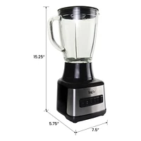 Total Chef 6-Speed Countertop Blender, 6 Cup (1.5L) Glass Jar, 2 Pulse Options, 500 W, Stainless Steel Blades, Auto-Clean Function, Puree, Crush, Blend For Smoothies, Shakes, Dips, Black and Silver