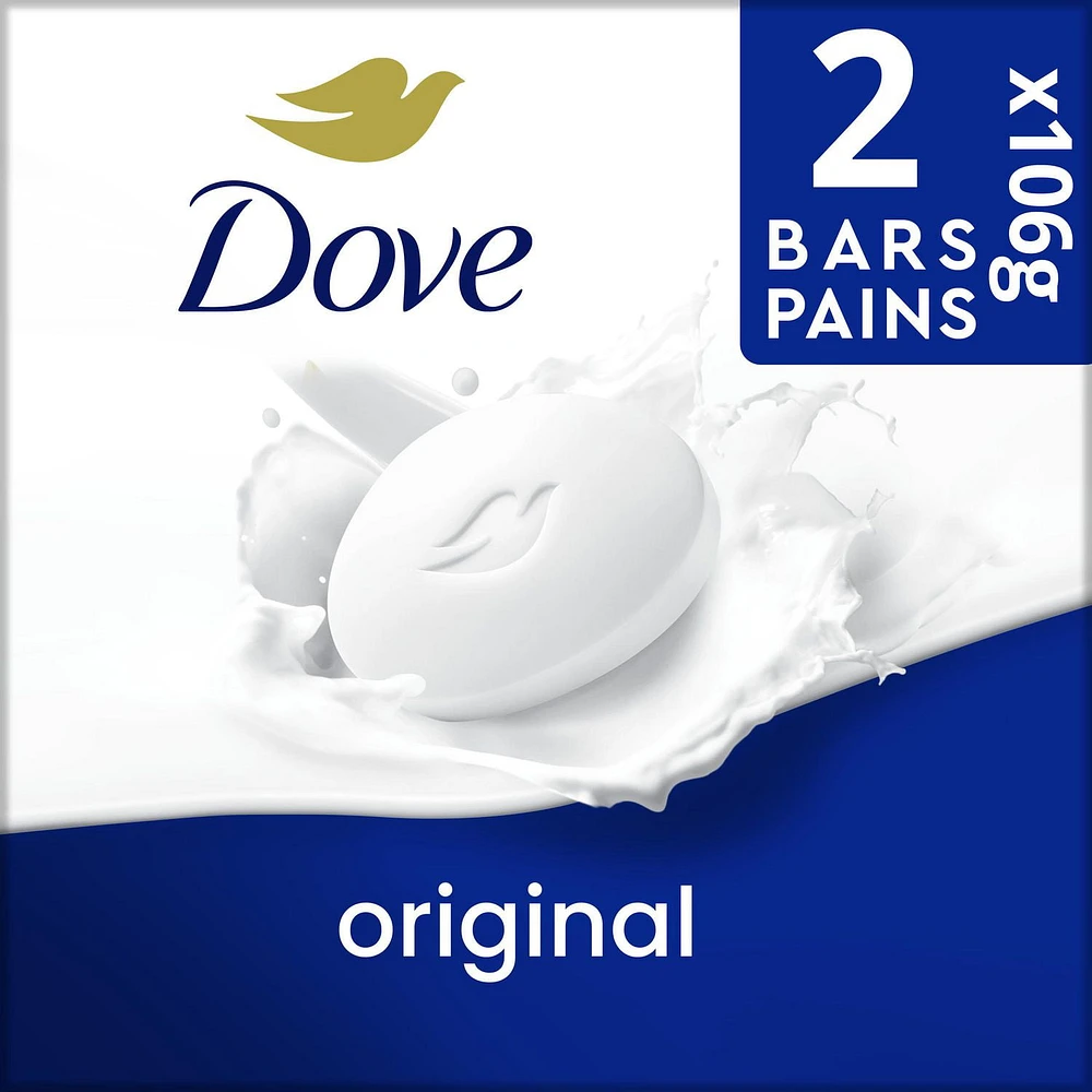 Pain de Beauté nettoyant doux pour la peau et hydratant pour un soin cutané doux Dove Original conçu avec 1/4 de crème hydratante, 106g (Paquet de 2 unités)