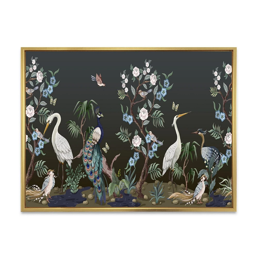 Designart Chinoiserie With Birds and Peonies IV FLOAT FRAME WALL ART