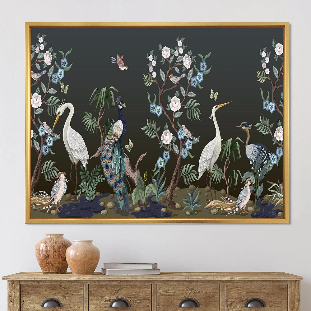 Designart Chinoiserie With Birds and Peonies IV FLOAT FRAME WALL ART