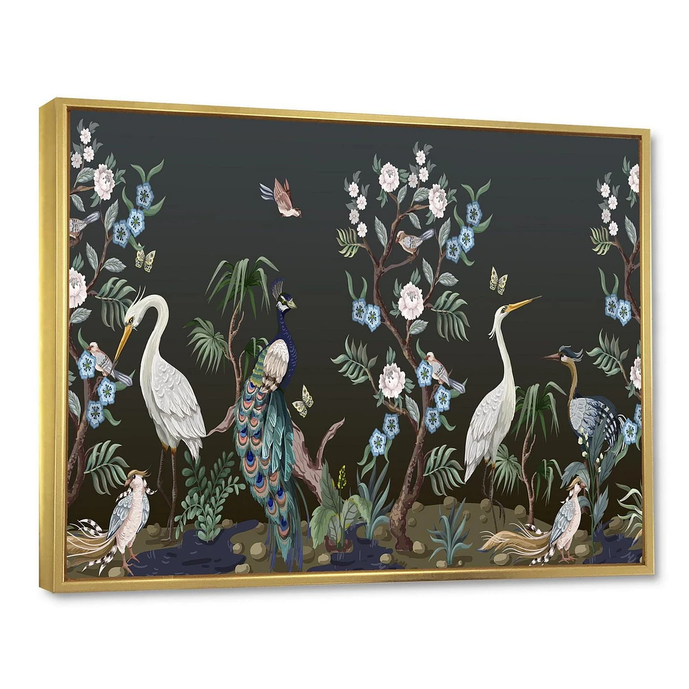 Designart Chinoiserie With Birds and Peonies IV FLOAT FRAME WALL ART