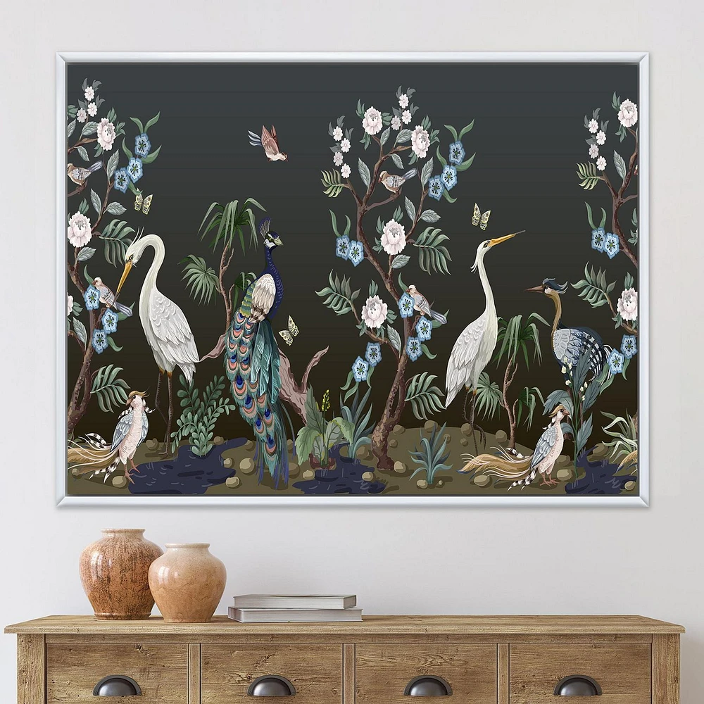 Designart Chinoiserie With Birds and Peonies IV FLOAT FRAME WALL ART