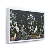 Designart Chinoiserie With Birds and Peonies IV FLOAT FRAME WALL ART