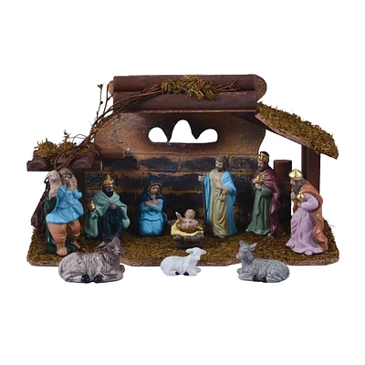 Holiday Time 12-Piece Procelain Nativity Scene with Wooden Stable Nativity Set