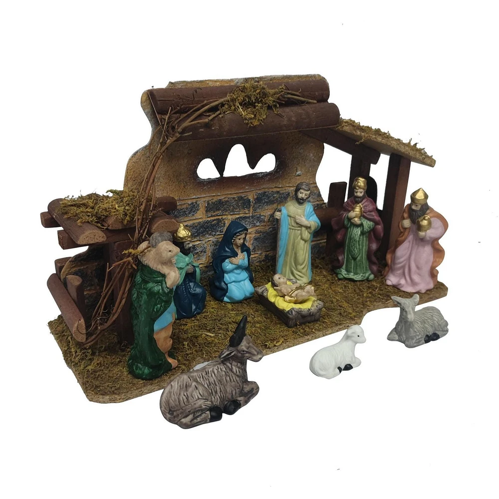 Holiday Time 12-Piece Procelain Nativity Scene with Wooden Stable Nativity Set