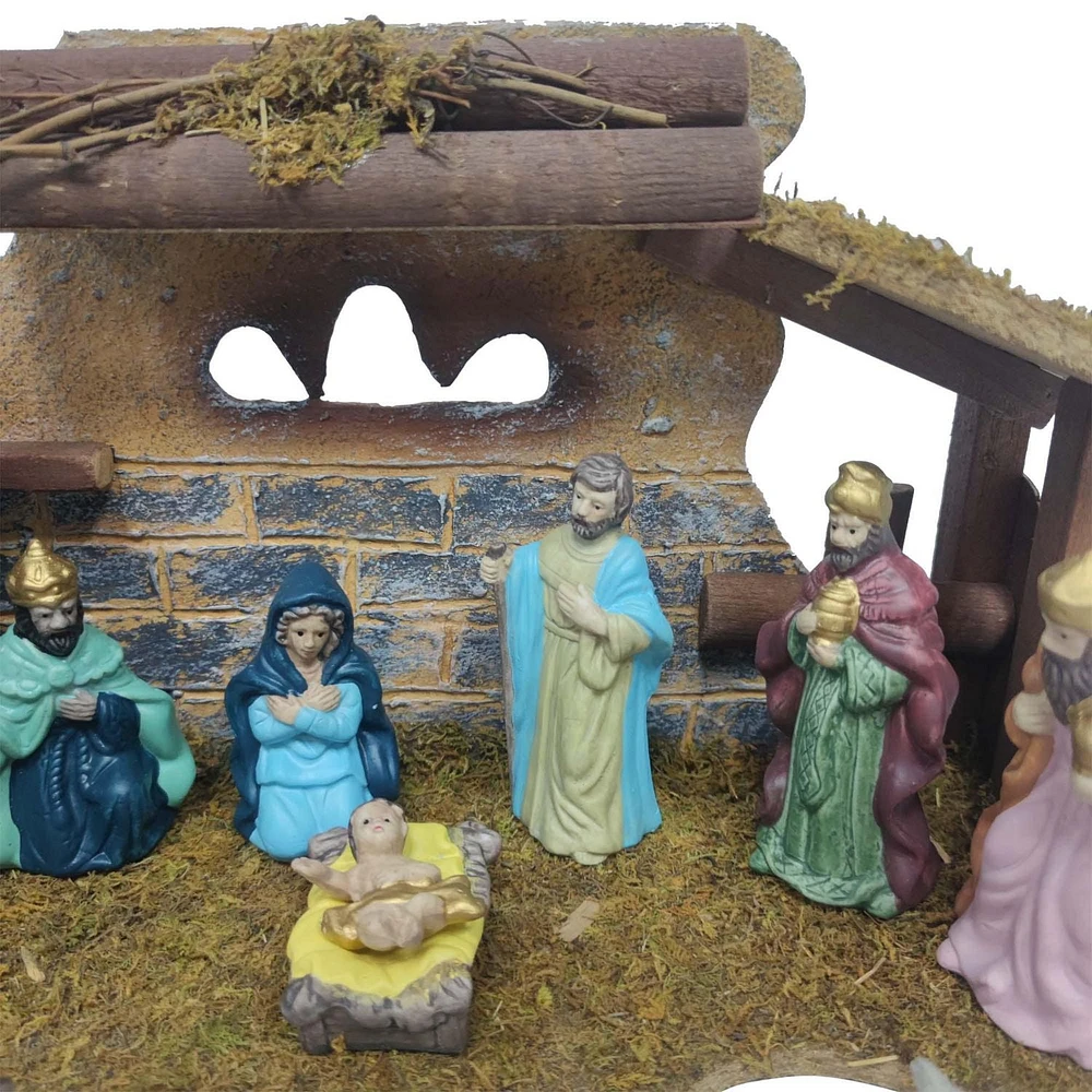 Holiday Time 12-Piece Procelain Nativity Scene with Wooden Stable Nativity Set