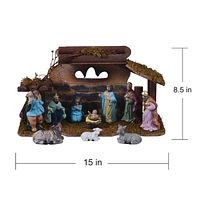 Holiday Time 12-Piece Procelain Nativity Scene with Wooden Stable Nativity Set