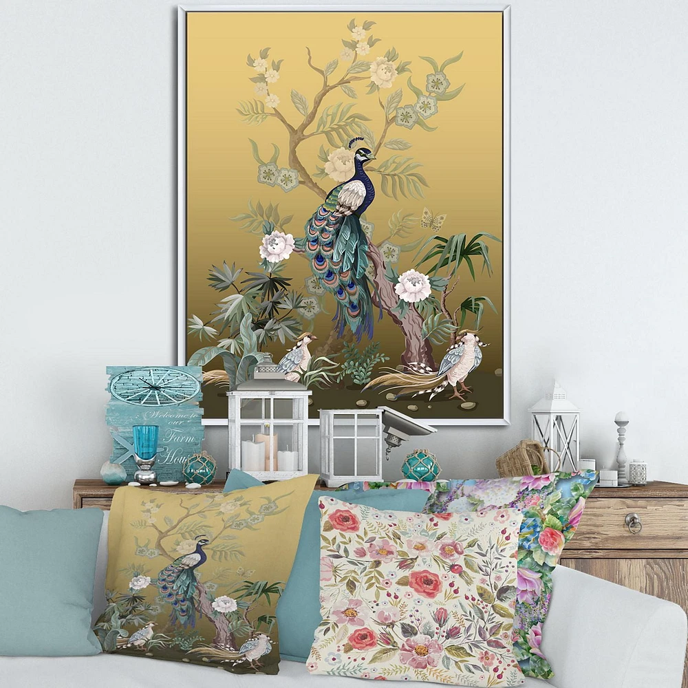 Designart Chinoiserie With Birds and Peonies VI FLOAT FRAME WALL ART