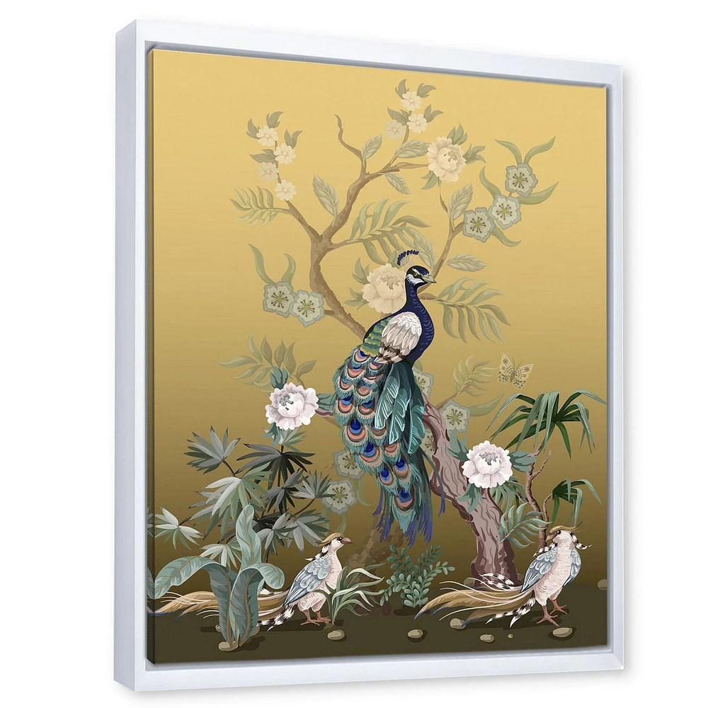 Designart Chinoiserie With Birds and Peonies VI FLOAT FRAME WALL ART