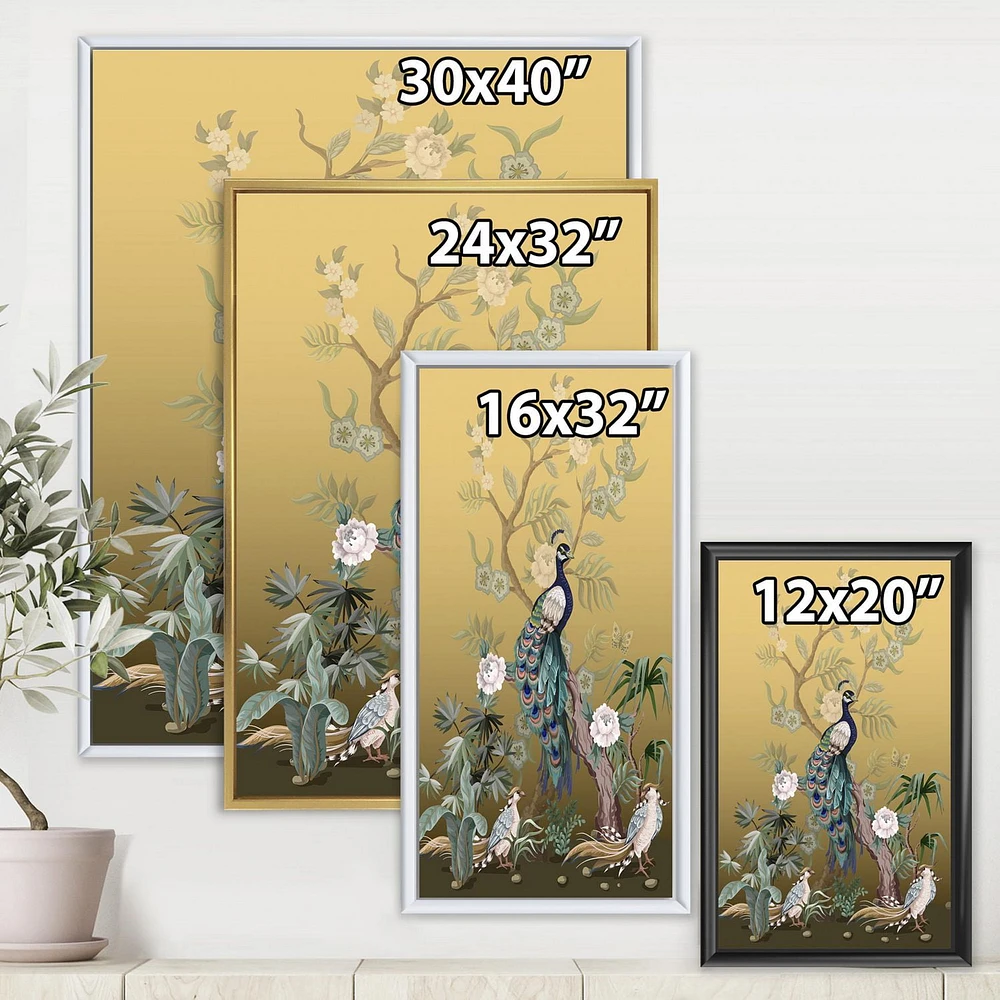 Designart Chinoiserie With Birds and Peonies VI FLOAT FRAME WALL ART