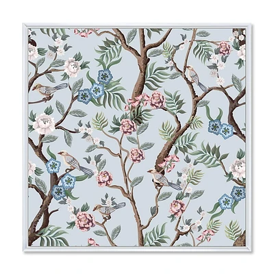 Designart Chinoiserie With Birds and Peonies X FLOAT FRAME WALL ART