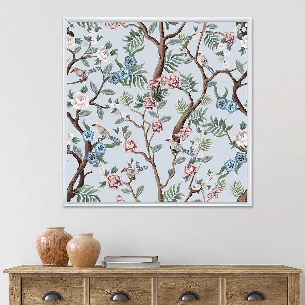 Designart Chinoiserie With Birds and Peonies X FLOAT FRAME WALL ART