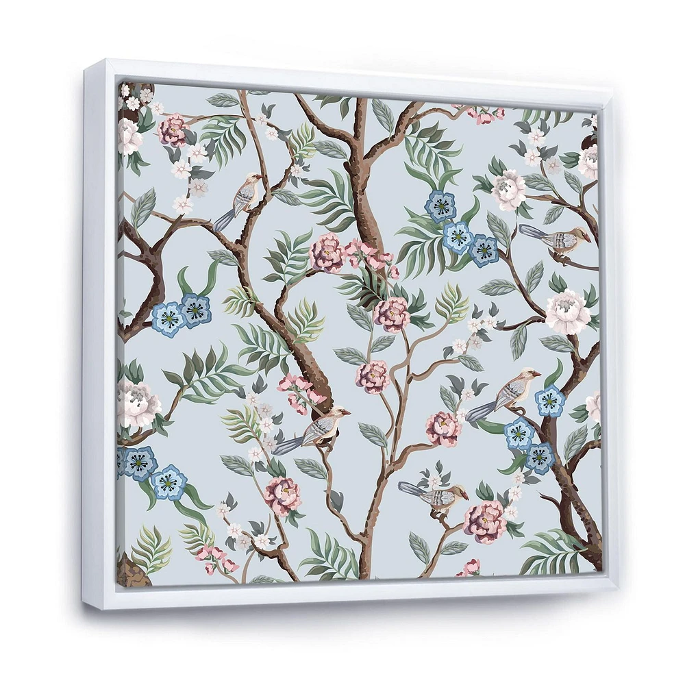 Designart Chinoiserie With Birds and Peonies X FLOAT FRAME WALL ART