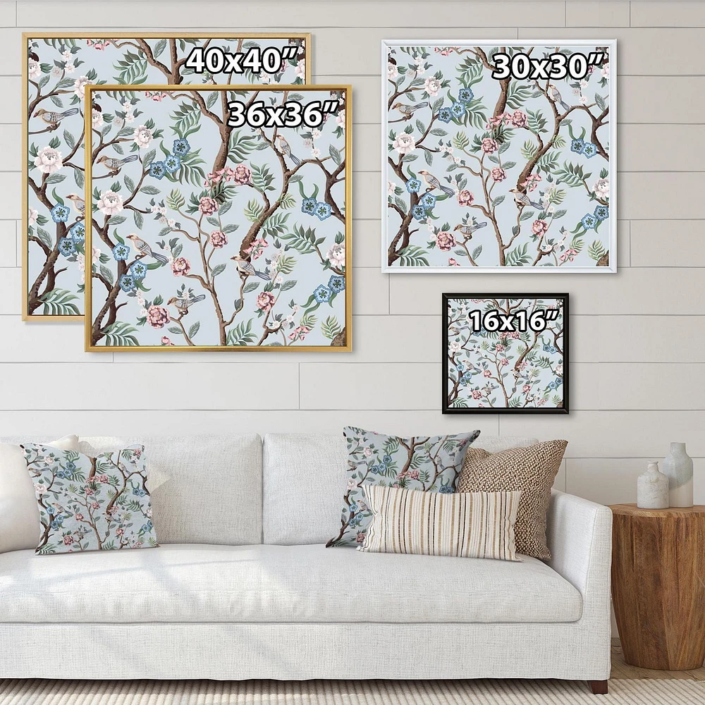 Designart Chinoiserie With Birds and Peonies X FLOAT FRAME WALL ART