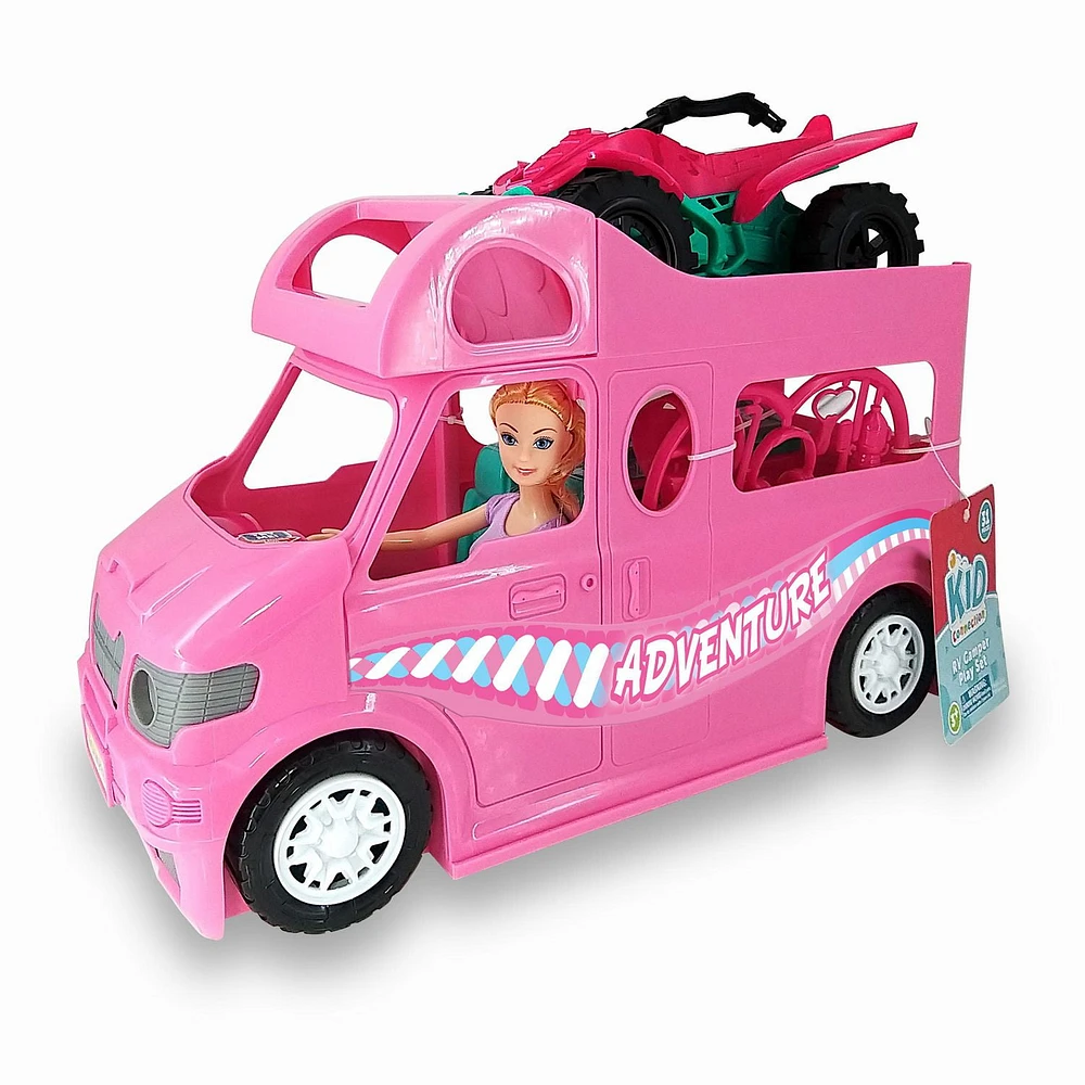 Kid Connection RV Camper with 11.5" Doll Play Set, 31 Pieces, Light & Sound, Kid Connection RV Camper Play Set