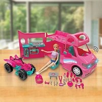 Kid Connection RV Camper with 11.5" Doll Play Set, 31 Pieces, Light & Sound, Kid Connection RV Camper Play Set