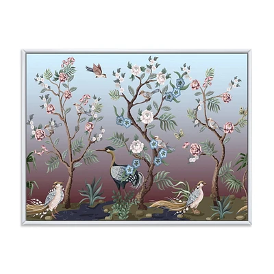 Designart Chinoiserie With Birds and Peonies XI FLOAT FRAME WALL ART