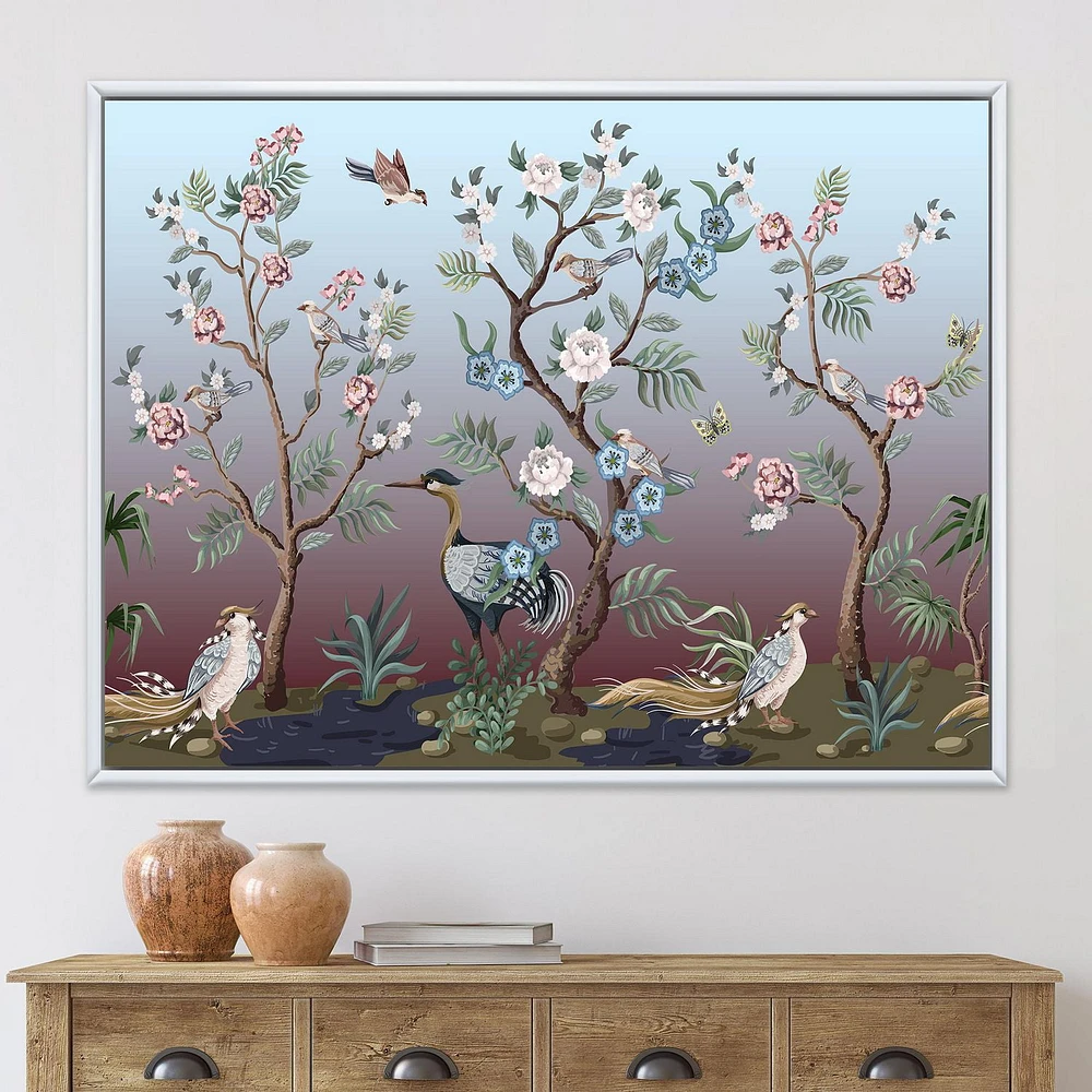 Designart Chinoiserie With Birds and Peonies XI FLOAT FRAME WALL ART