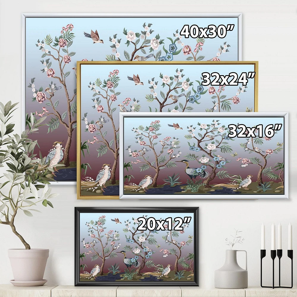 Designart Chinoiserie With Birds and Peonies XI FLOAT FRAME WALL ART