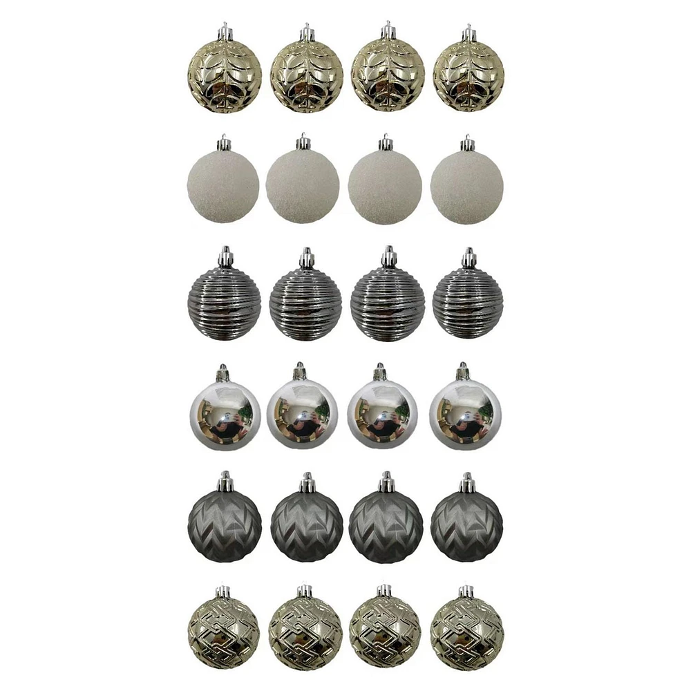 Holiday Time 24 Count Shatterproof Ornaments-Grey/Gold/Silver/White