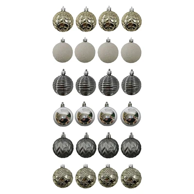 Holiday Time 24 Count Shatterproof Ornaments-Grey/Gold/Silver/White