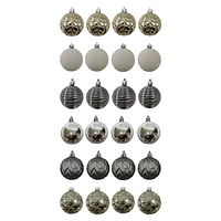 Holiday Time 24 Count Shatterproof Ornaments-Grey/Gold/Silver/White