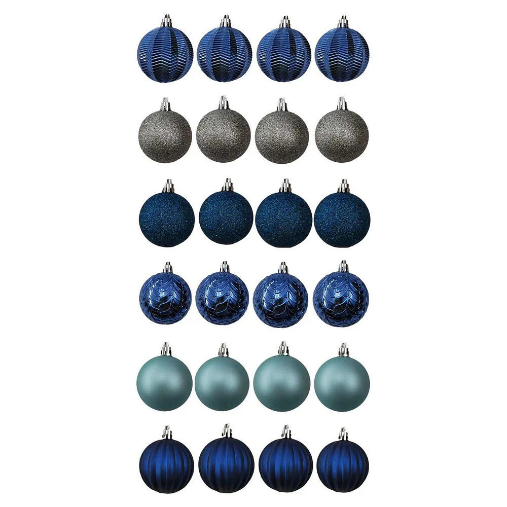 Holiday Time 24 Count Shatterproof Ornaments-Blue/Teal/Silver