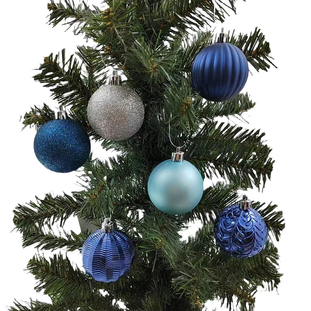 Holiday Time 24 Count Shatterproof Ornaments-Blue/Teal/Silver