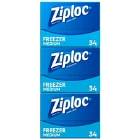 Ziploc Freezer Bags Medium 3 Pack, 3 x 34 Bags