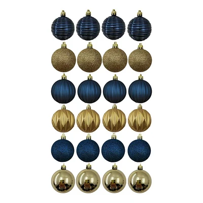 Holiday Time 24 Count Shatterproof Ornaments-Blue/Gold