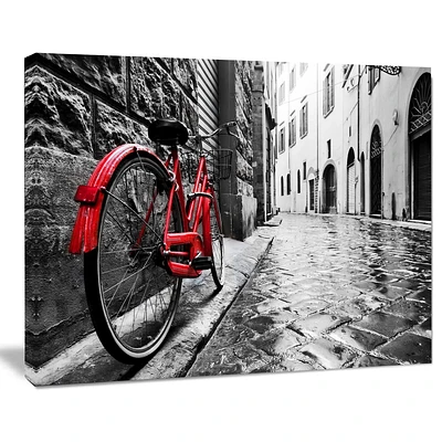 Design Art Retro Vintage Red Bike Cityscape Photo Canvas Art Print