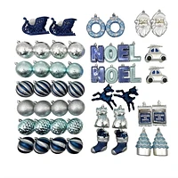 Holiday Time 50-Count Iconic Symbols of Christmas Shatterproof Christmas Ornaments, Teal/Blue/Silver