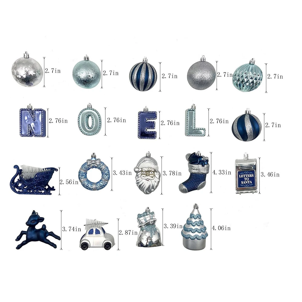 Holiday Time 50-Count Iconic Symbols of Christmas Shatterproof Christmas Ornaments, Teal/Blue/Silver