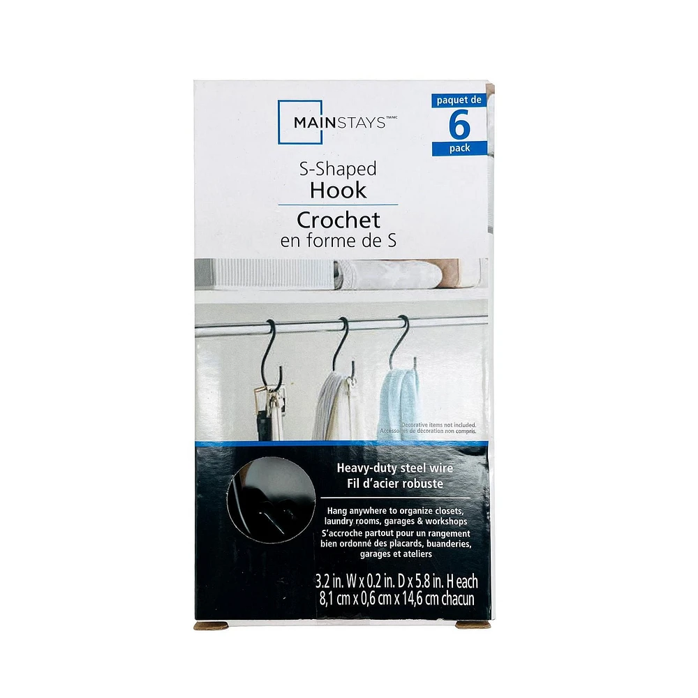 MS 6PK METAL S-HOOK, Metal S-Hooks, Black