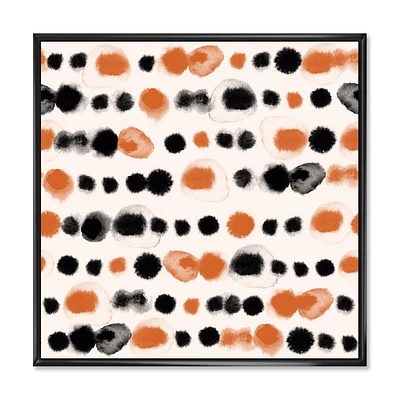 Designart Black and Orange Polka Dots FLOAT FRAME WALL ART