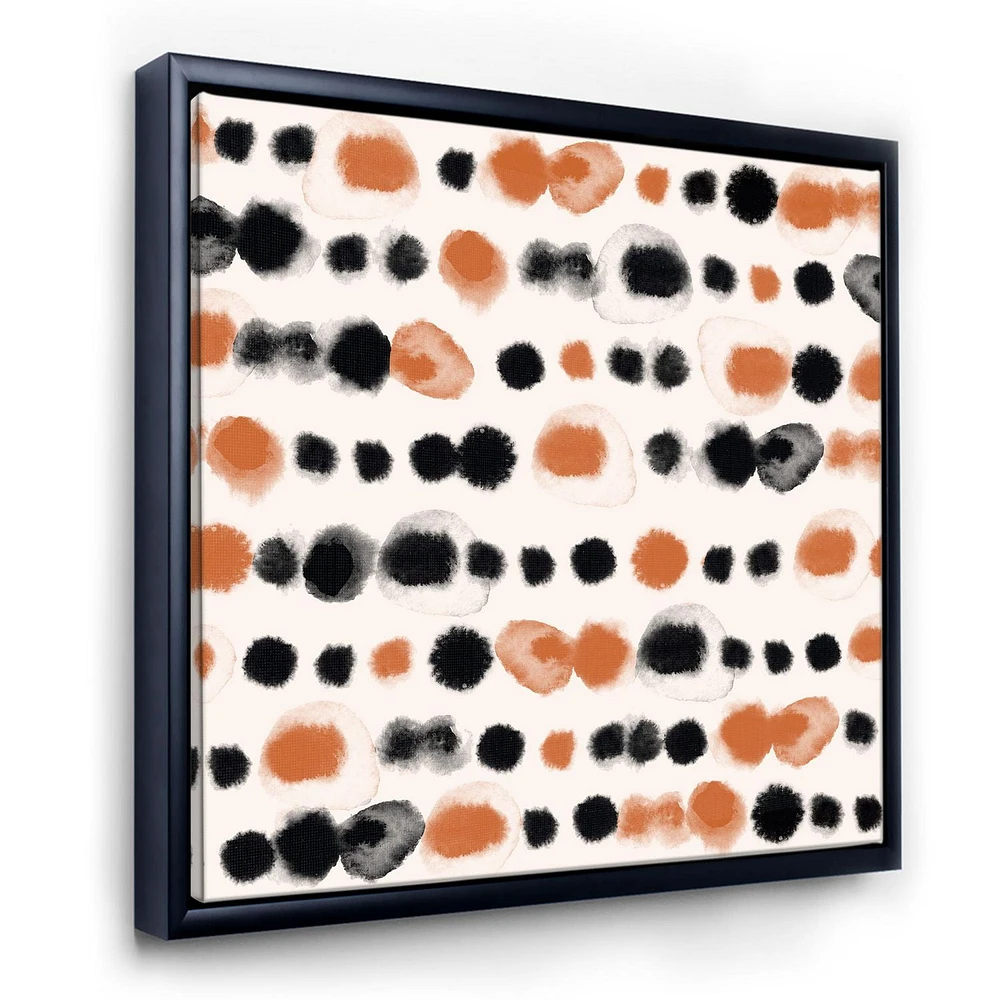 Designart Black and Orange Polka Dots FLOAT FRAME WALL ART